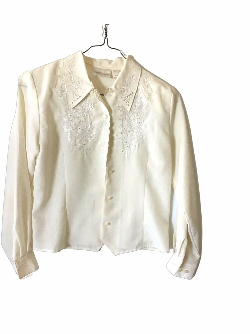 Vintage Christie and Jill Cream Blouse With Embroidered Eyelet Size 6 Petite